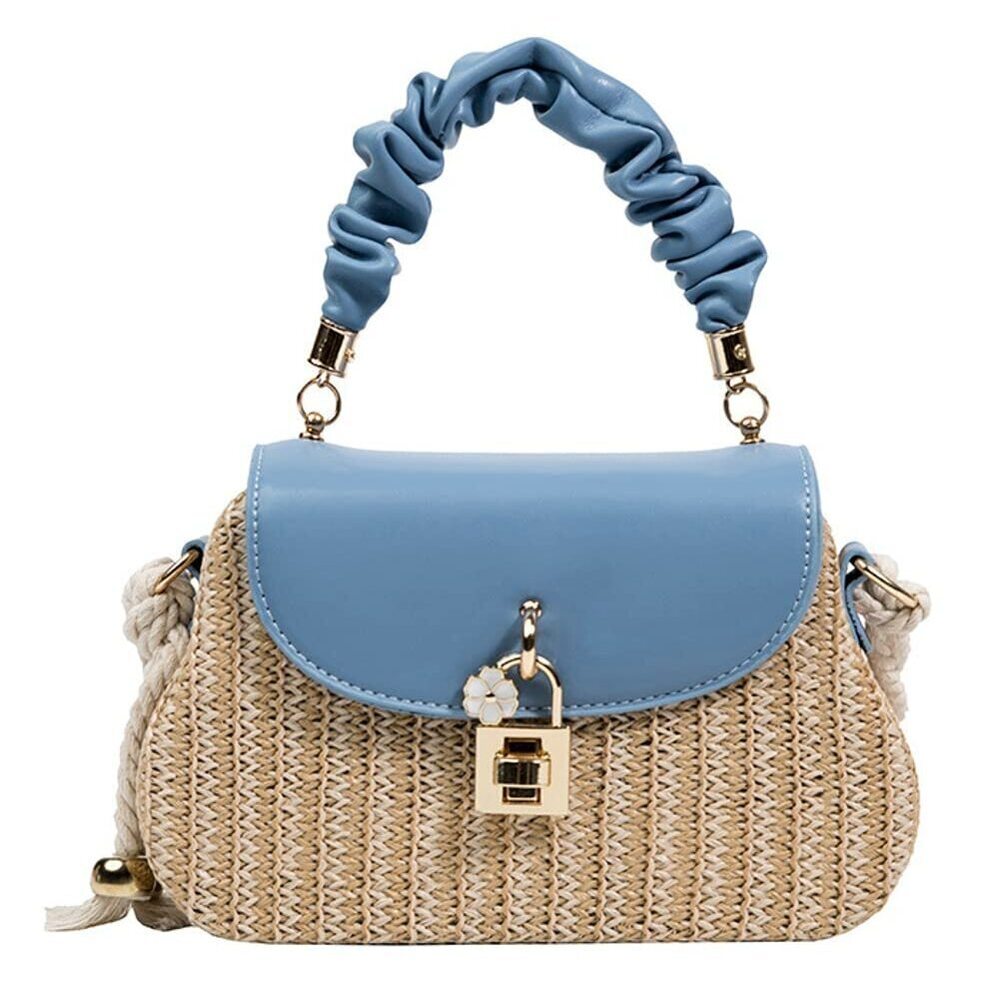 1170 Straw Crossbody Bag Hand Woven Shoulder Bag Leather Top Handle Small